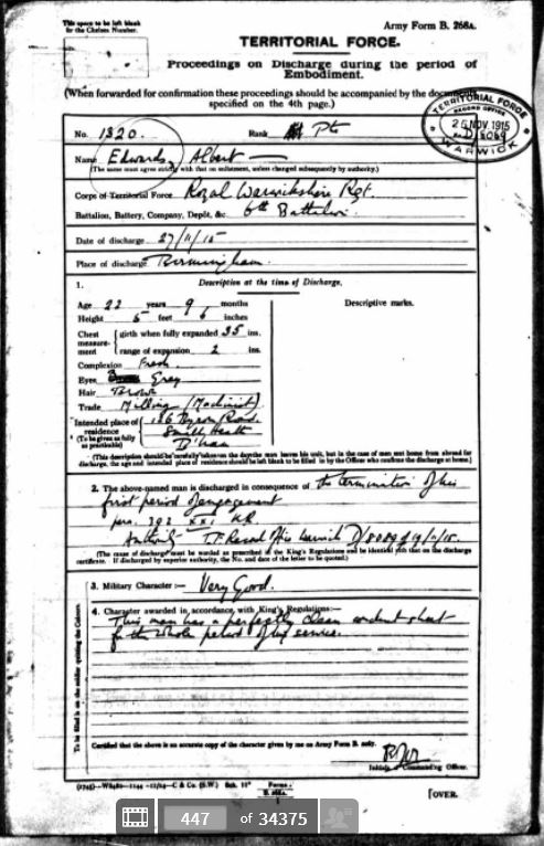 Albert Edwards WW1 war records